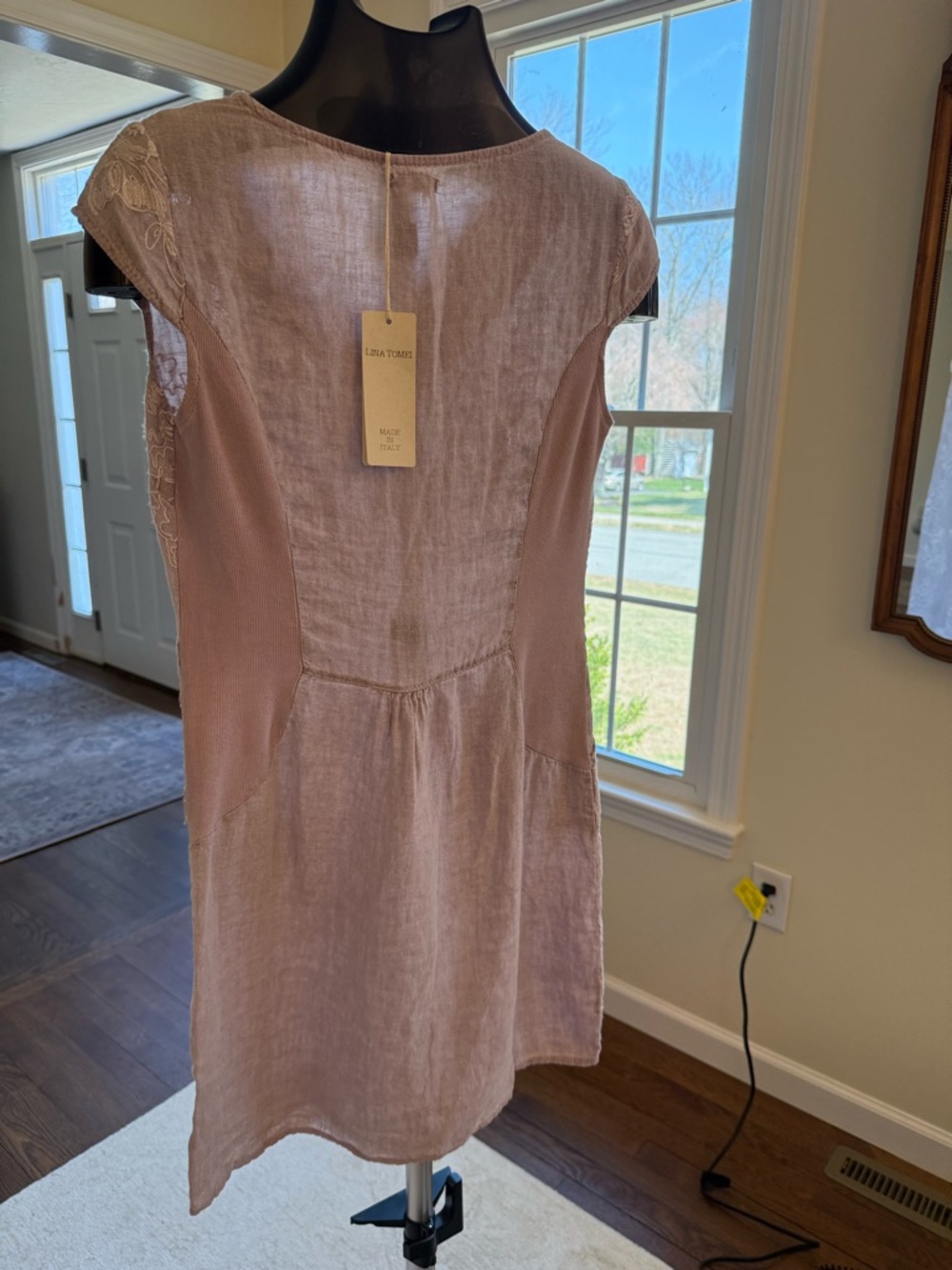 Embroidered V-Neck Mini Dress in Dusty Rose - Picture 2 of 10